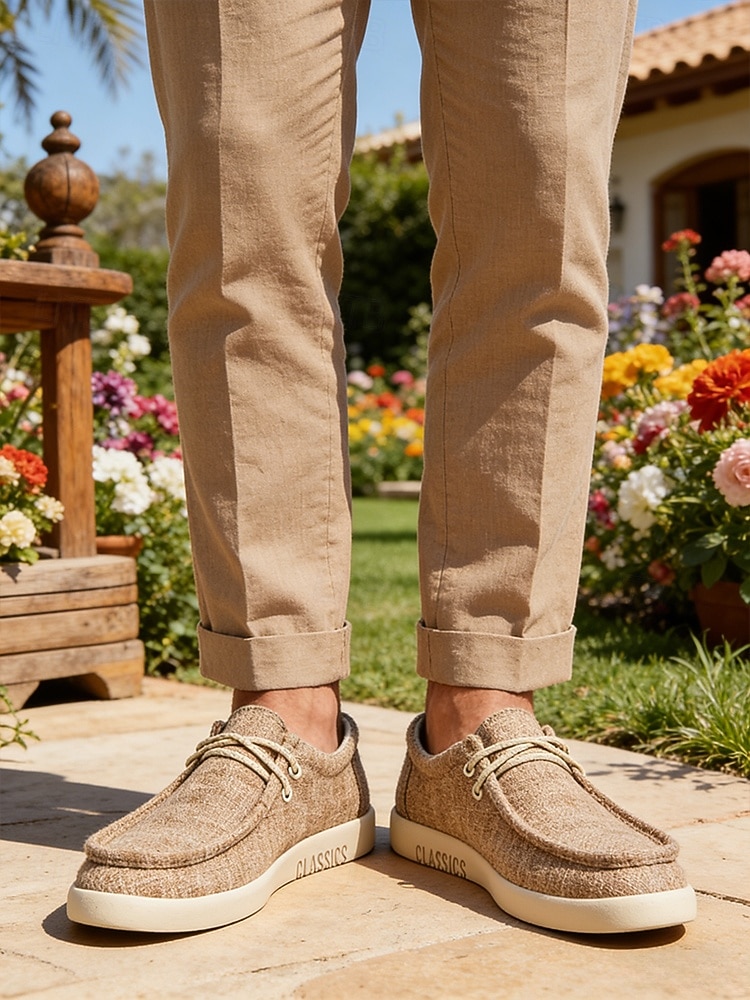 Miesten beigenväriset espadrille-slip-on-kengät, pehmeä kangaspäällinen, rento mukavuuspohja, rento ulkoilutyyli lomalle, kävelyyn ja matkustamiseen 2026 - $34.99 –P5