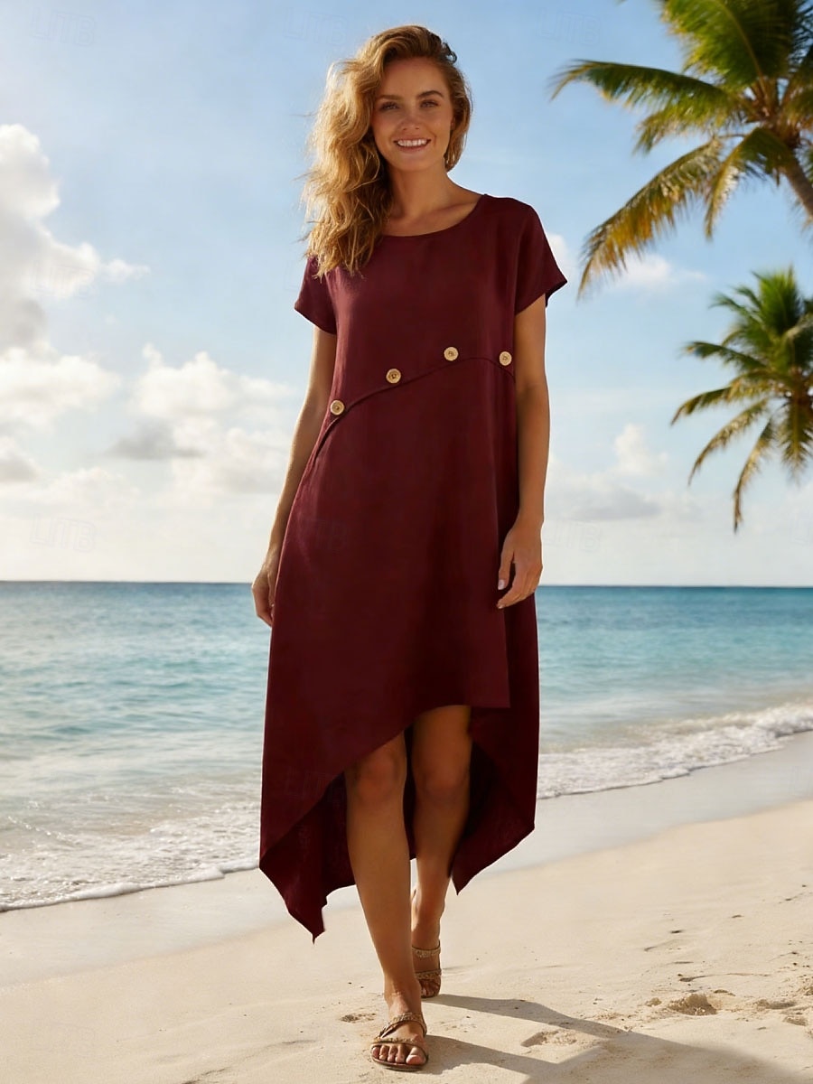 Mujer Vestido Midi Vestido de una línea Vestido de verano Casual Holgado Plano Manga Corta Escote en Pico Azul Piscina Blanco Rojo Marrón Verano Primavera 2026 - $35.99 –P2