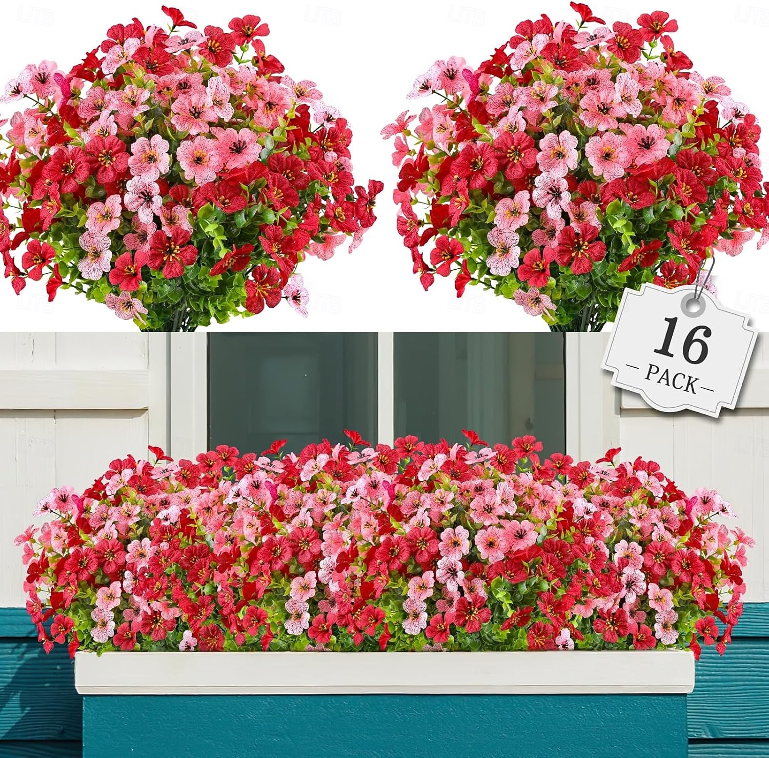 16 Bündel künstliche Blumen für den Außenbereich, farbechte Kunstblumen aus Kunststoff, künstliche Pflanzen für Hängeampeln, Dekoration für drinnen und draußen, Garten, Veranda, Fensterkasten, 2026 - $31.99 –P1