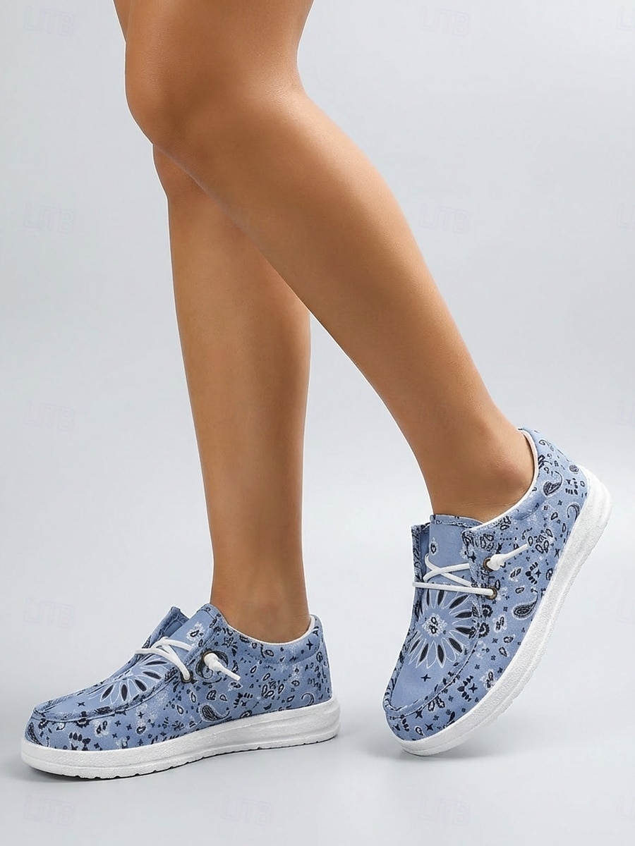 scarpe da donna in tela leggera blu - scarpe da passeggio con motivo floreale paisley e suola pieghevole per viaggi estivi, passeggiate e abbigliamento casual quotidiano del 2026 a $24.99 –P2