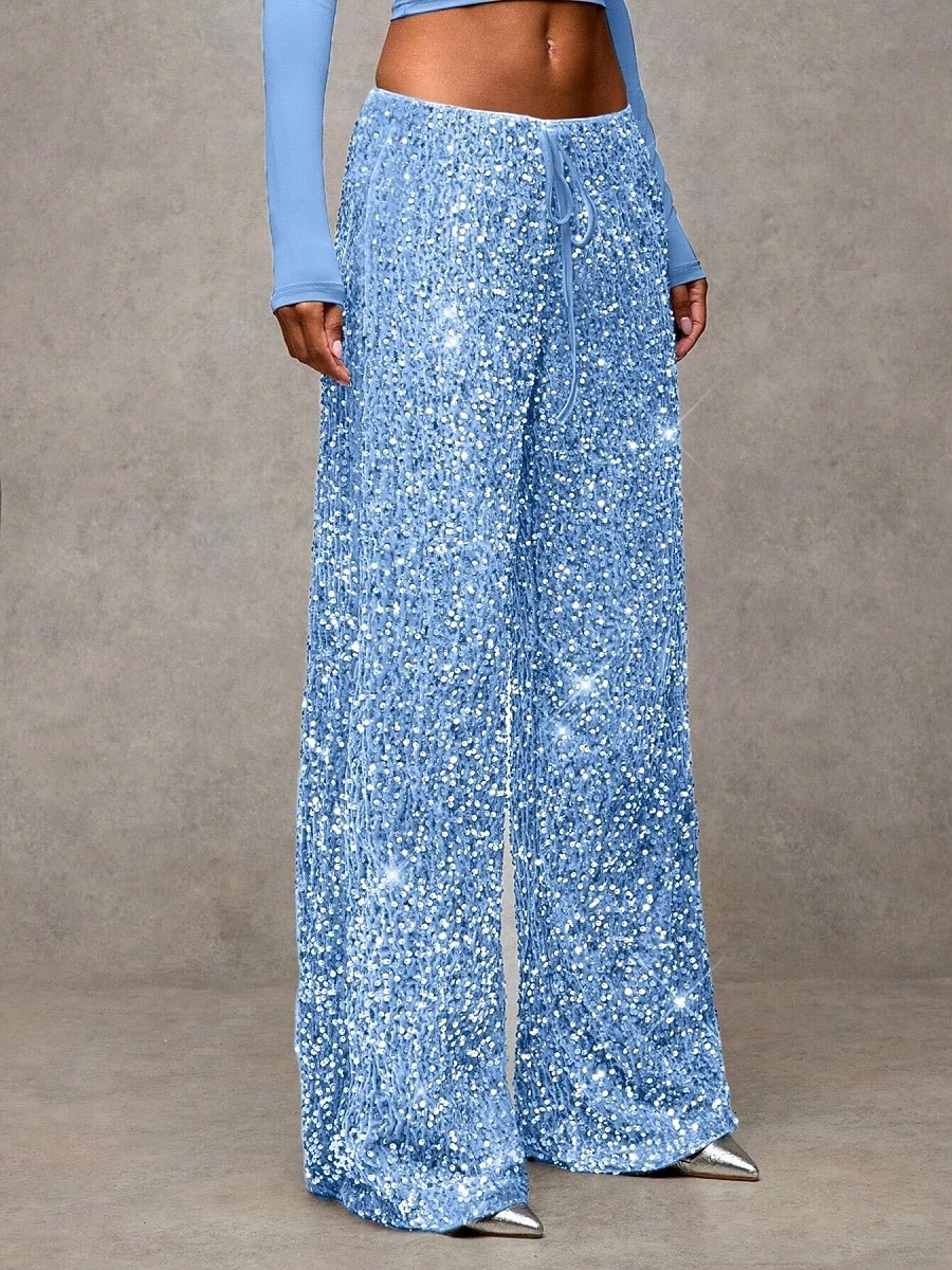 Mulheres Calças Calça casual Reto Moda Roupa de rua Básico Comprimento total Cintura Alta Tecido Paetês Bolsos Cintura elástica Confortável Micro-Elástica Diário Férias Festa Preto Azul Marinha Azul de 2026 por $44.99 –P10