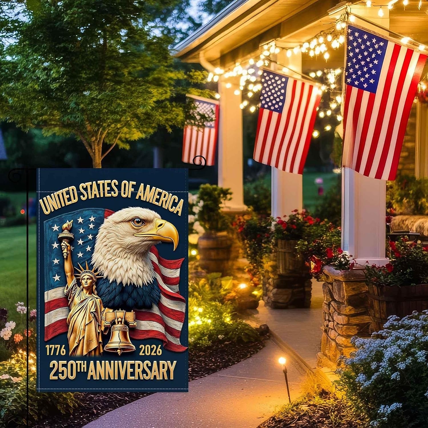 USA 250. évfordulós amerikai zászló, 250. évfordulós amerikai emlékzászló, hazafias árujelző udvari dekorációhoz 2026 - $11.49 –P2