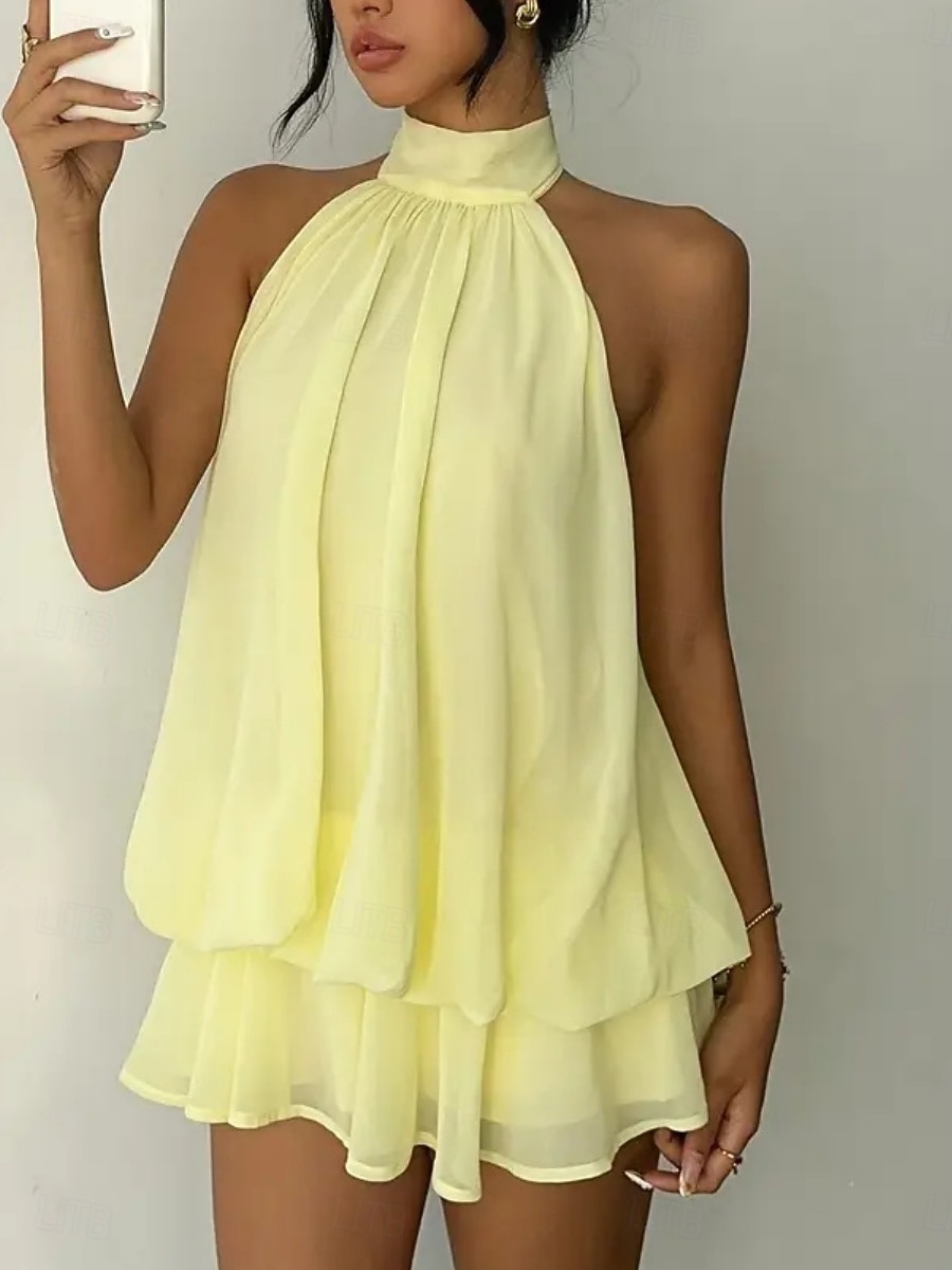 Dames Mini-jurk Zomerjurk halter jurk Casual Dagelijks Strand Feestdagen Ruim Passend Effen Mouwloos Halternek Geel Rood Hemelsblauw Bruin Zomer Lente 2026 - $33.99 –P4