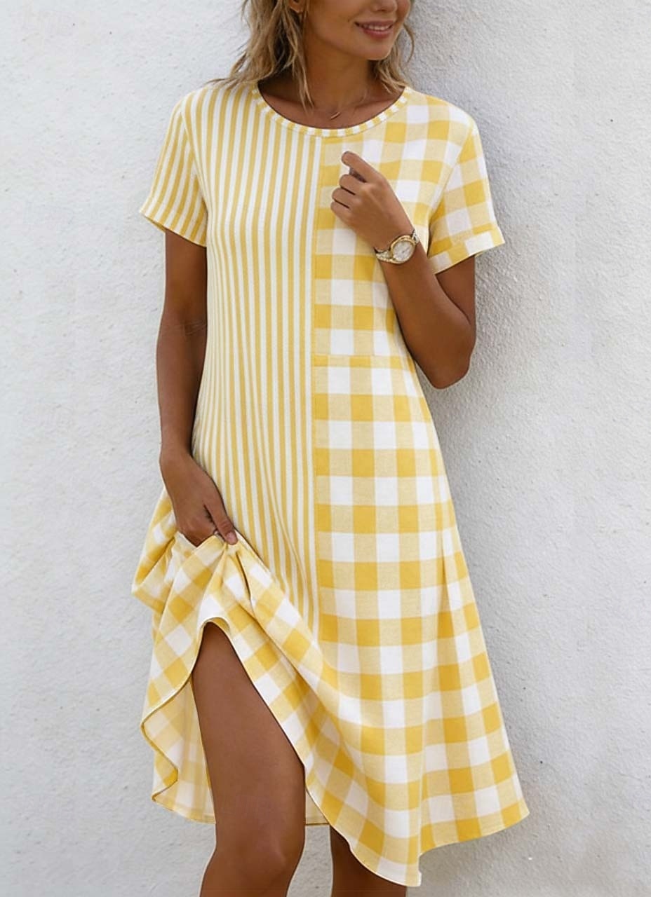 Dames Mini-jurk Zonnejurk T shirt jurk A lijn jurk Vakantie Casual Strandstijl Buiten Strand Uitgaan Normale pasvorm Bloemig Grafisch Korte mouw Ronde hals Goudenrod Geel / Wit Zomer Lente 2026 - $24.99 –P1