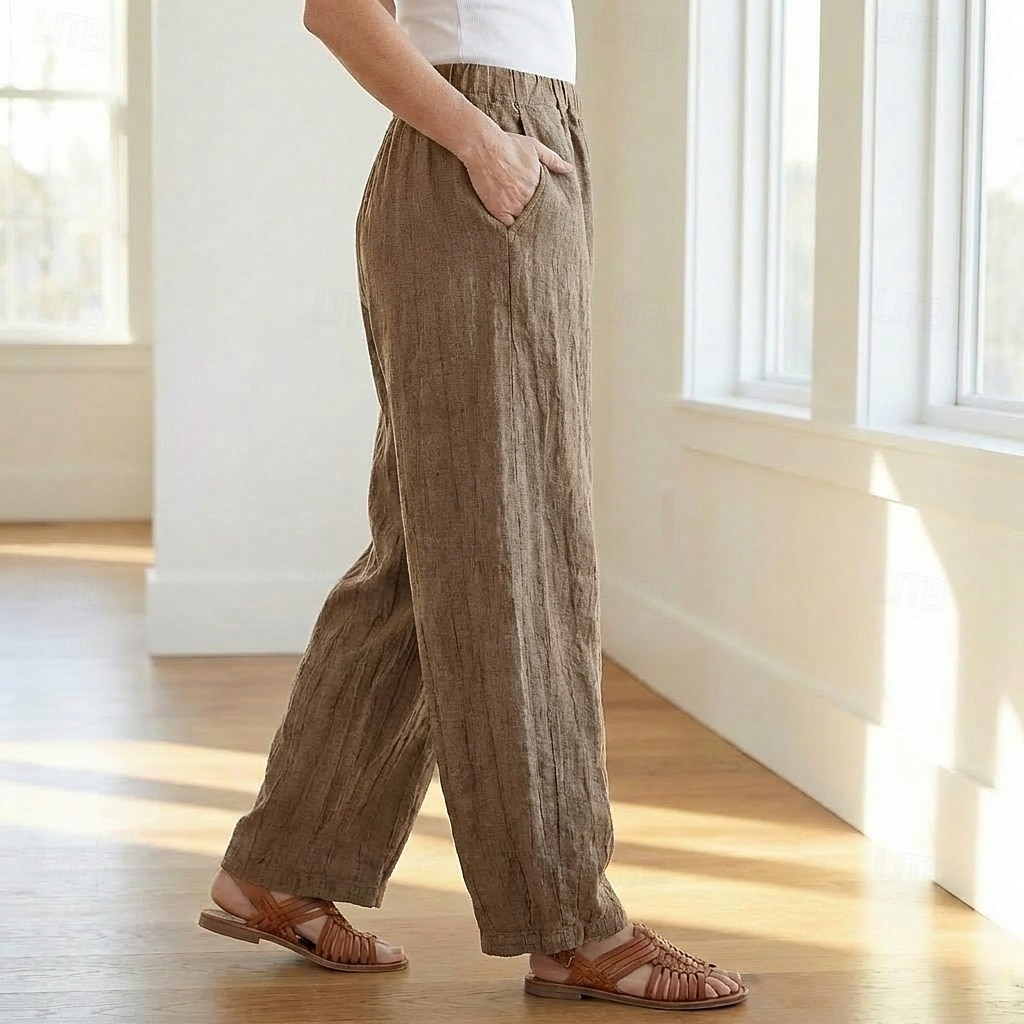 70% Linen Women's Linen Pants Chinos Summer Pants Bloomers Vacation Streetwear Basic Full Length Medium Waist Plain Pocket Elastic Waistband Comfy Inelastic Daily Outdoor Street Violet Teal Dark 2026 - $49.99 –P4