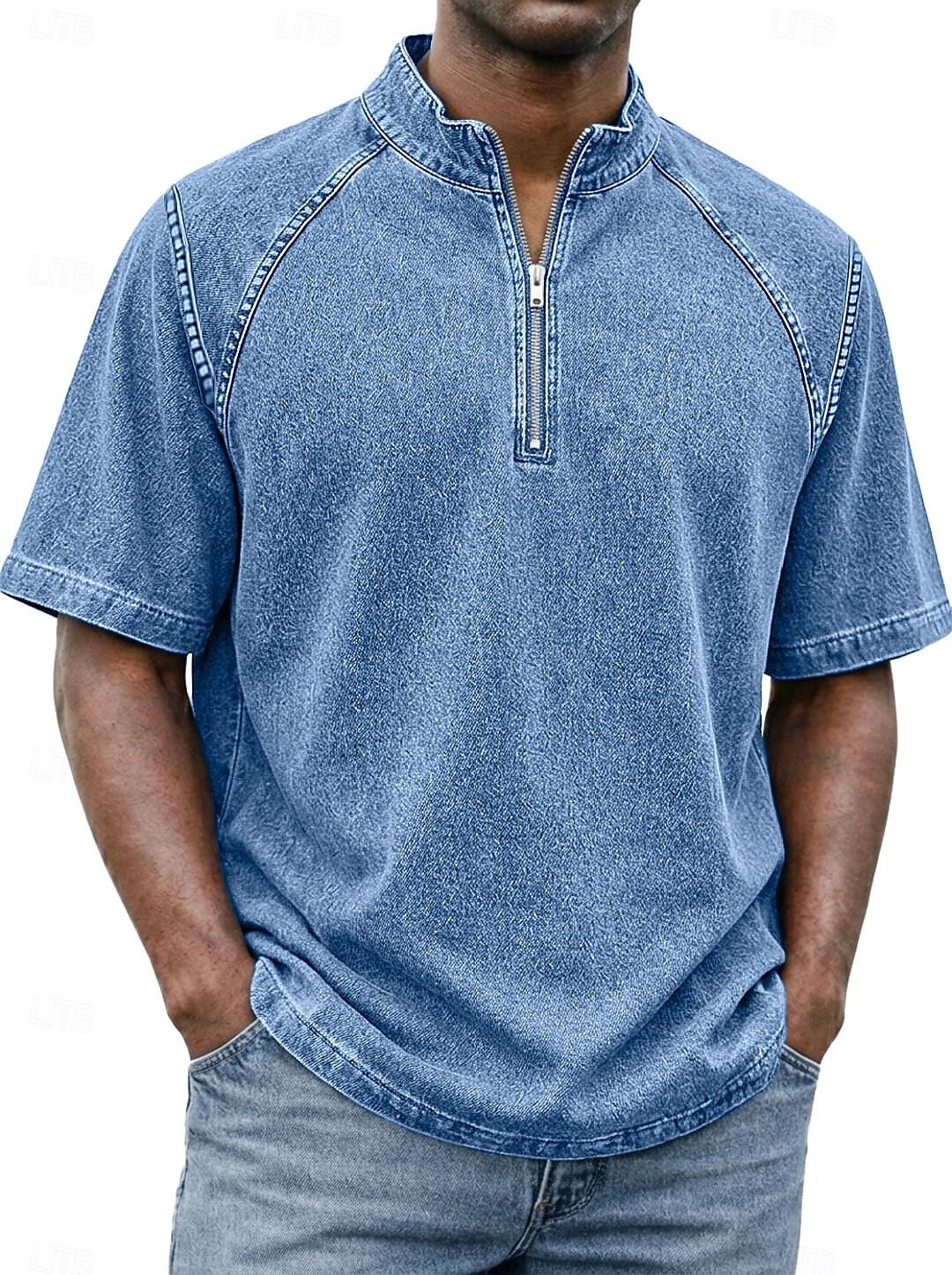 SoftFade™ Pánská košile 100% bavlna s kyselinovým praním tričko krátký rukáv stojáček léto jaro jednobarevný texturovaný vintage streetwear ležérní zipová vybledlá základní ležérní domácí ulice 2026 - $32.99 –P7