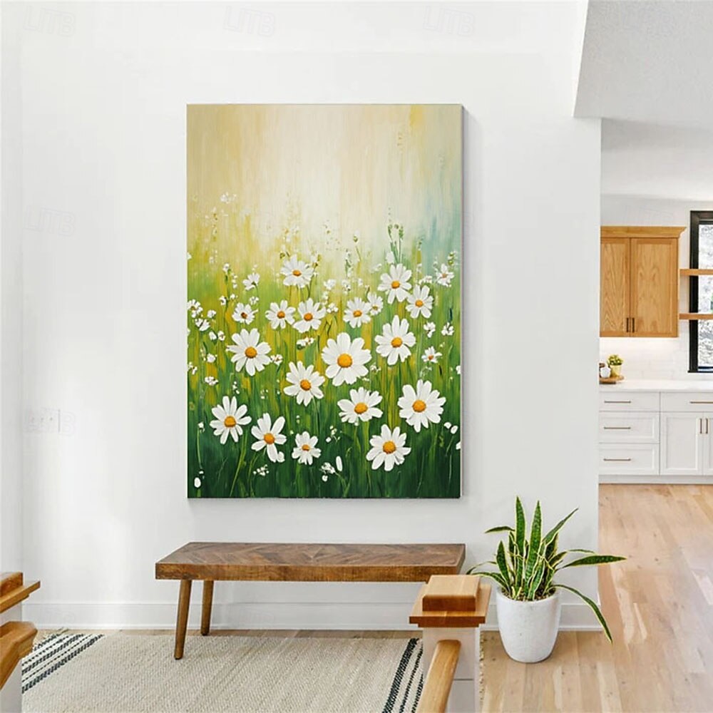 Handmade Green White Floral Texture Painting on Canvas oil painting Abstract Floral Wall Art Modern Textured Wall Art Green Floral Painting Boho Living Room Wall Decor 2026 - $100.99 –P4