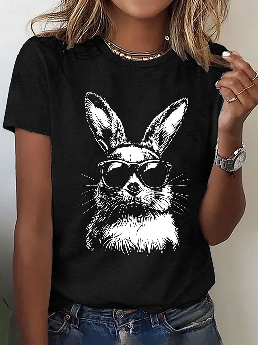 Pâques Femmes T-shirt Imprimé Graphique Animal Élégant Classique Occasionnel Manche Courte Col rond Hauts Réguliers Quotidien Bleu Noir Blanche Violet Été Printemps de 2026 ? $22.99 –P3