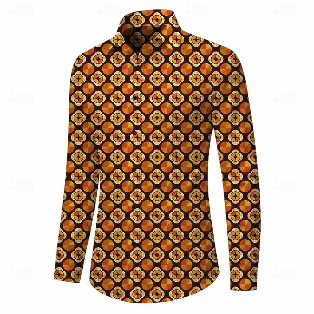 Rétro Vintage Années 1970 Chemise Chemise Aloha Manches longues Hippie Géométrique Déguisement Homme Mascarade Festival de Musique Soirée Tenue quotidienne Adulte Chemise de 2026 ? $23.99 –P1