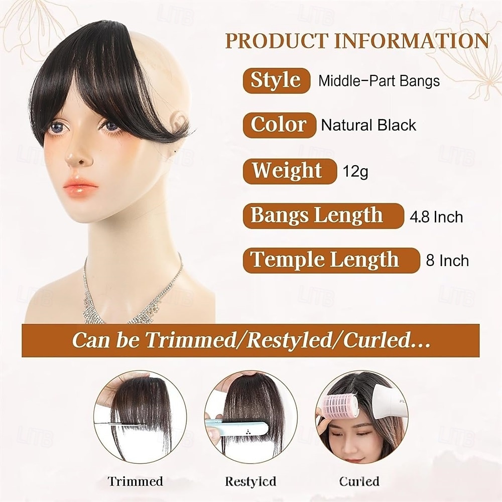 Bangs Hair Clip in Bangs Fringe with Temples Hairpieces for Women Hair Bangs Extension for Daily Wear (Natural black#) 2026 - $9.49 –P2