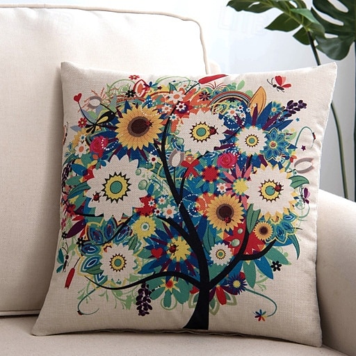 Capas de almofada de linho Four Seasons com orquídeas e a árvore da vida, um design floral vibrante e colorido para sofá e cama. de 2026 por $7.99 –P1