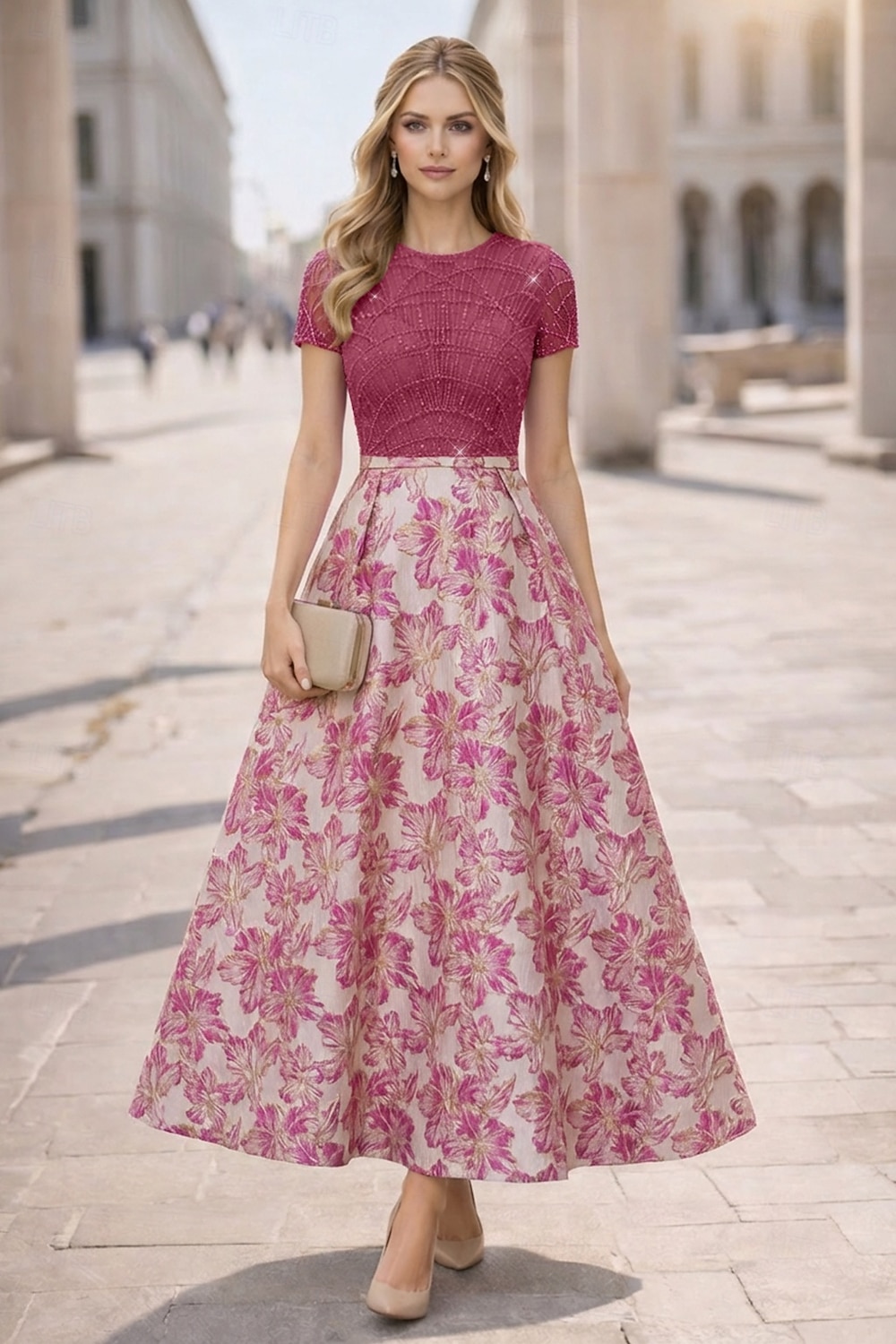 A-linja Nilkkapituinen Polven yli Muodollinen mekko Cocktailmekot Tyylikäs Lyhythihainen Tiukka pyöreä kaula-aukko Häät Muodollinen Satiini Pitsi Laskostettu selkä kanssa Laskokset Helmillä koristeltu 2026 - $182.99 –P4