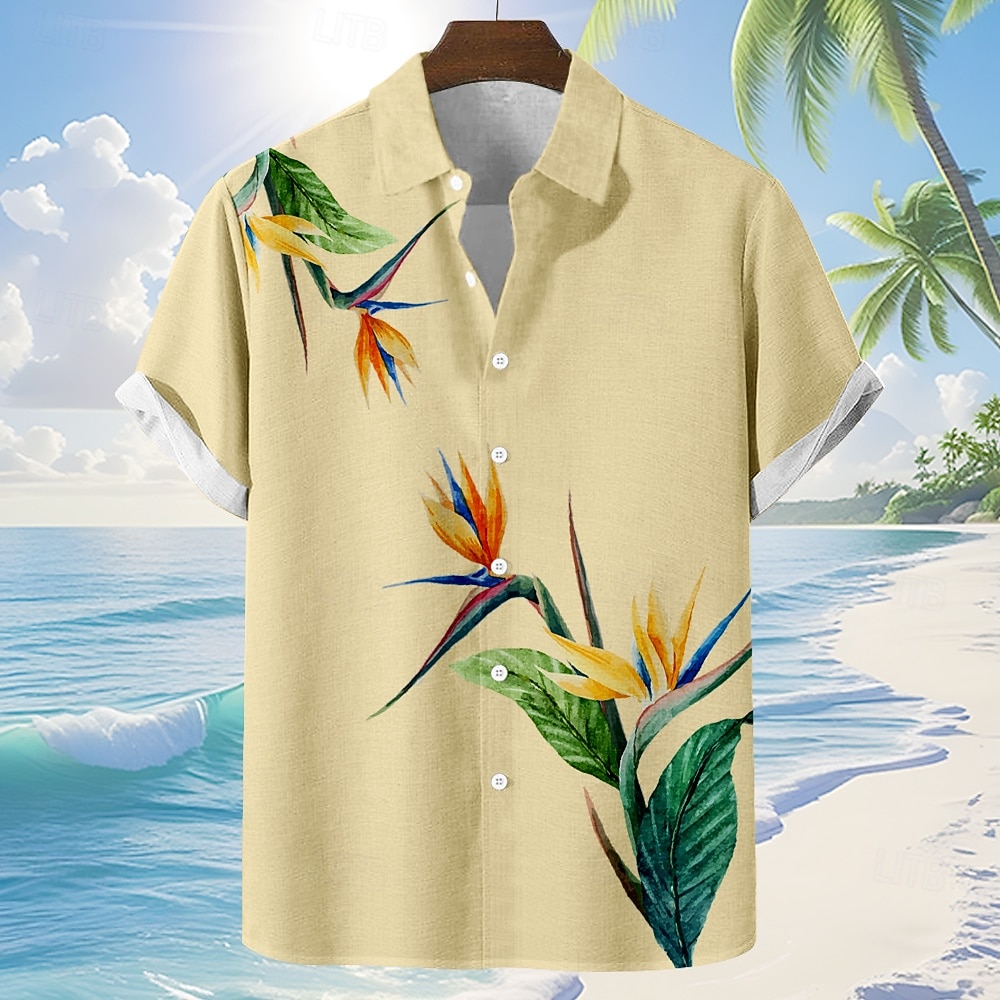 Herren Blumendruck Tropische Blumen Sommer Hawaiihemd Knopfhemd Alohahemd Kurzarm Hawaiianisch Urlaub Ferien Strandbekleidung Sommer Frühling Umlegekragen 3D-Druck Leinenähnliches Hemd Blau Rosa Grün 2026 - $25.99 –P4
