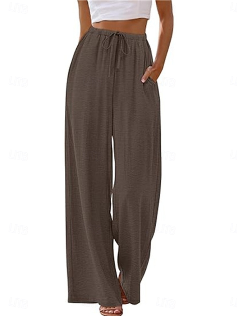 Pentru femei Pantaloni Pantaloni casual Drept Modă Șic Stradă De Bază Lungime totală Talie Înaltă Simplu Cordon Buzunar Talie elastică Comfortabil Inelastic Zilnic Vacanță Stradă Negru Bleumarin 2026 - $22.99 –P3