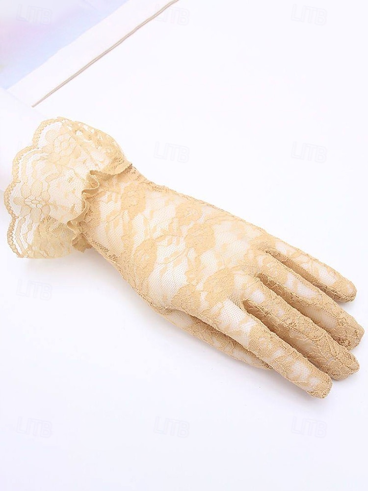 Luvas femininas de poliéster com renda, design floral elegante e transparente, macias e leves, estilo clássico vintage em diversas cores, ideais para noivas, casamentos, festas noturnas, formaturas e eventos formais. de 2026 por CLP $7717 –P8