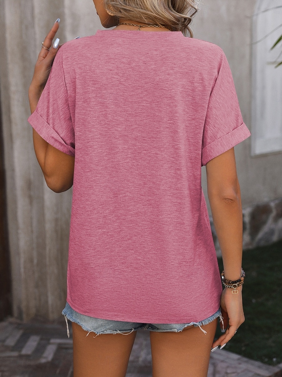 Women's T Shirt Tee Top Buttons Plain Fashion Stylish Classic Short Sleeve V Neck Regular Tops Daily Going out Weekend Black Pink Sky Blue Fuchsia Green Summer Spring 2026 - $21.99 –P6