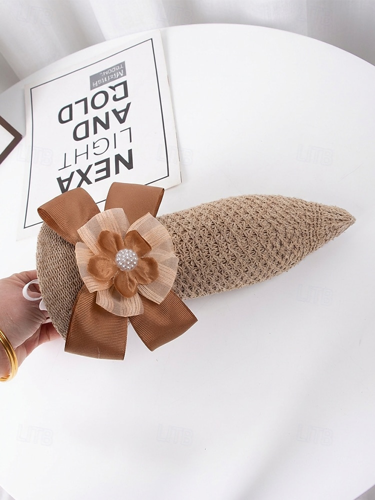 Dámský skládací bohémský slaměný klobouk proti slunci – lehká prodyšná polyesterová plážová čepice s květinovou mašlí, více barev pro letní dovolenou, běžné nošení i cestování 2026 - $5.99 –P10