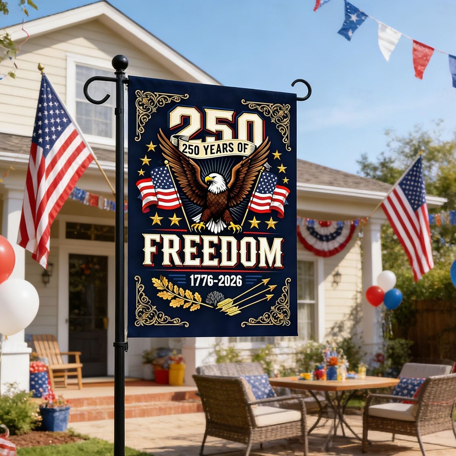 Drapeau du 250e anniversaire des États-Unis, décorations patriotiques, drapeau de jardin américain orné d'un aigle, bannière commémorative 1776-2026 de 2026 ? $11.99 –P2