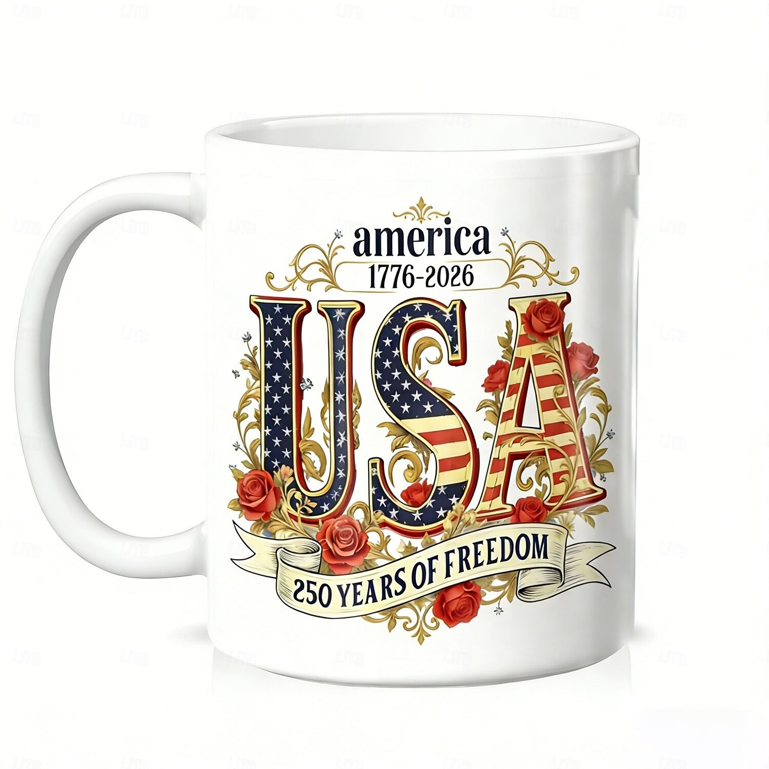 Amerikai 250. évfordulós kerámia kávésbögre, 11.2/15.2 oz-os fehér bögre amerikai zászlóval &250 éves, félszáz éves kerámia kávésbögre, 1776-2026 America 250, ideális irodába vagy gyűjtőknek 2026 - $16.99 –P4