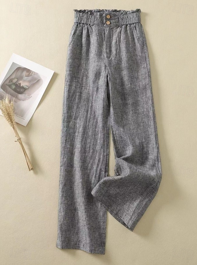 Mujer Pantalones con tacto de lino Perneras anchas Chinos Pantalones de verano Ropa de calle Básico Casual Longitud total Alta cintura Plano Bolsillo Confortable Suave Cómodo Rígido Exterior Calle 2026 - $24.99 –P8