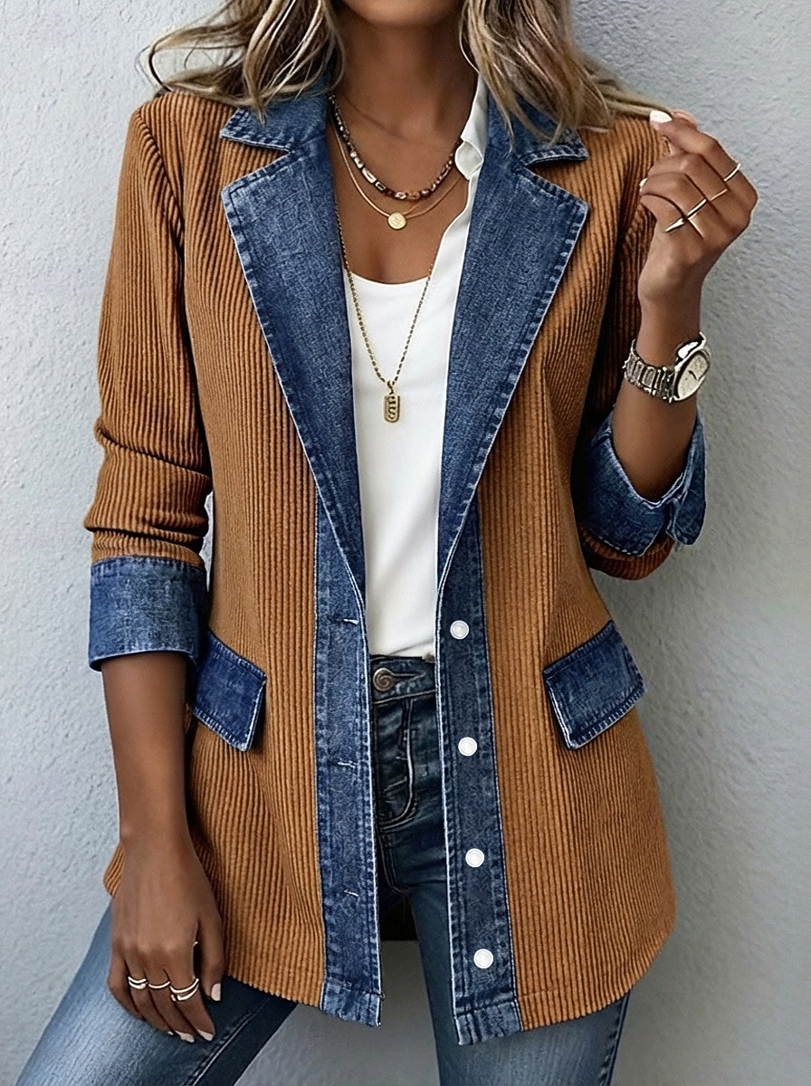 Mulheres Jaqueta de Veludo Jaqueta casual Blusão de ganga Confortável Respirável Patchwork Bloco de cor Botões Moda Casual Bloco de cor Casual Rua Roupa Diária Padrão Aberto para a Lateral Normal de 2026 por $41.99 –P2