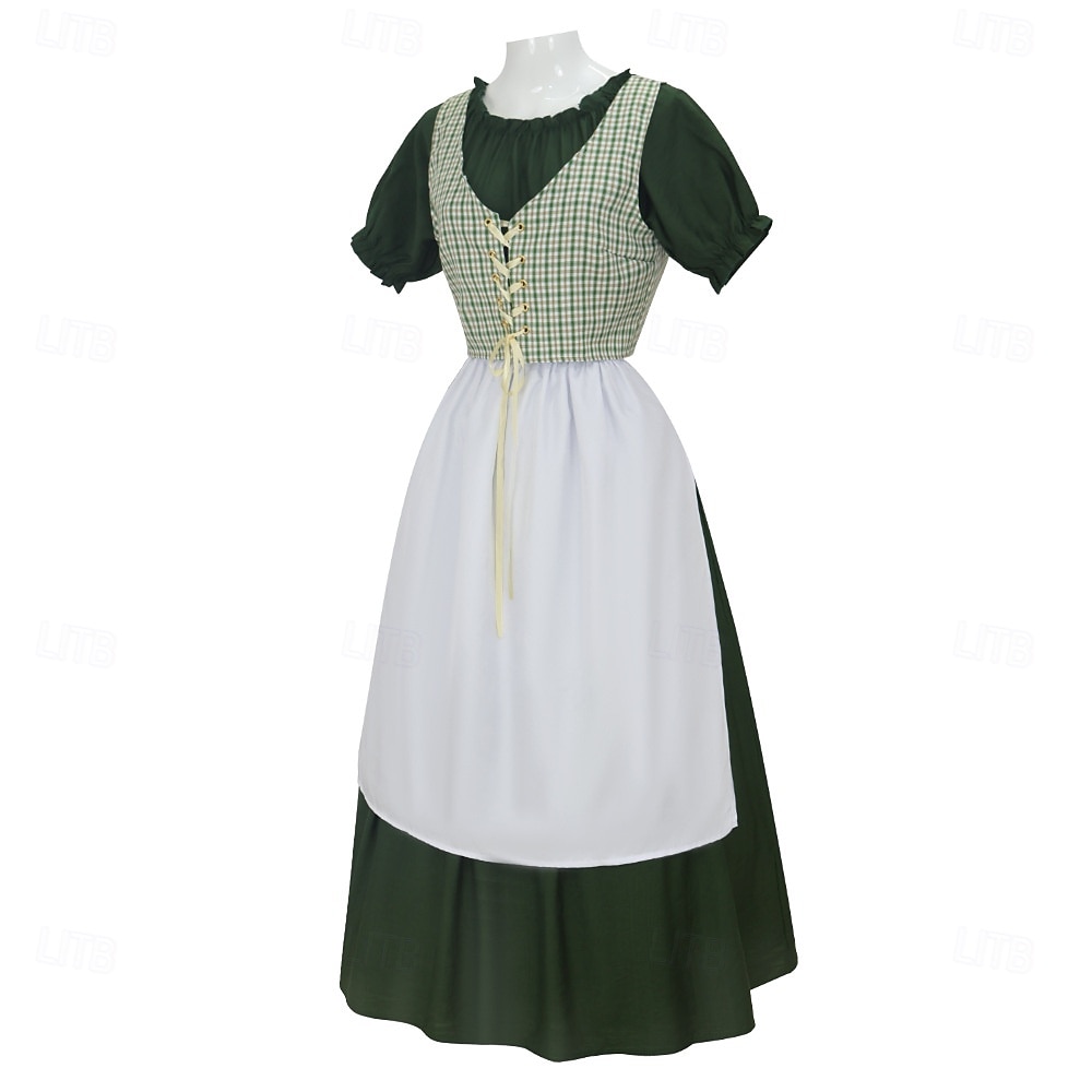 19° secolo anni 1800 Vecchio West Lunghezza al pavimento Vestito Abito da prateria Lunghe Ragazza pioniera Coloniale Guerra rivoluzionaria Plaid Scollo Tondo Costume Per donna Halloween Carnevale del 2026 a $84.99 –P2
