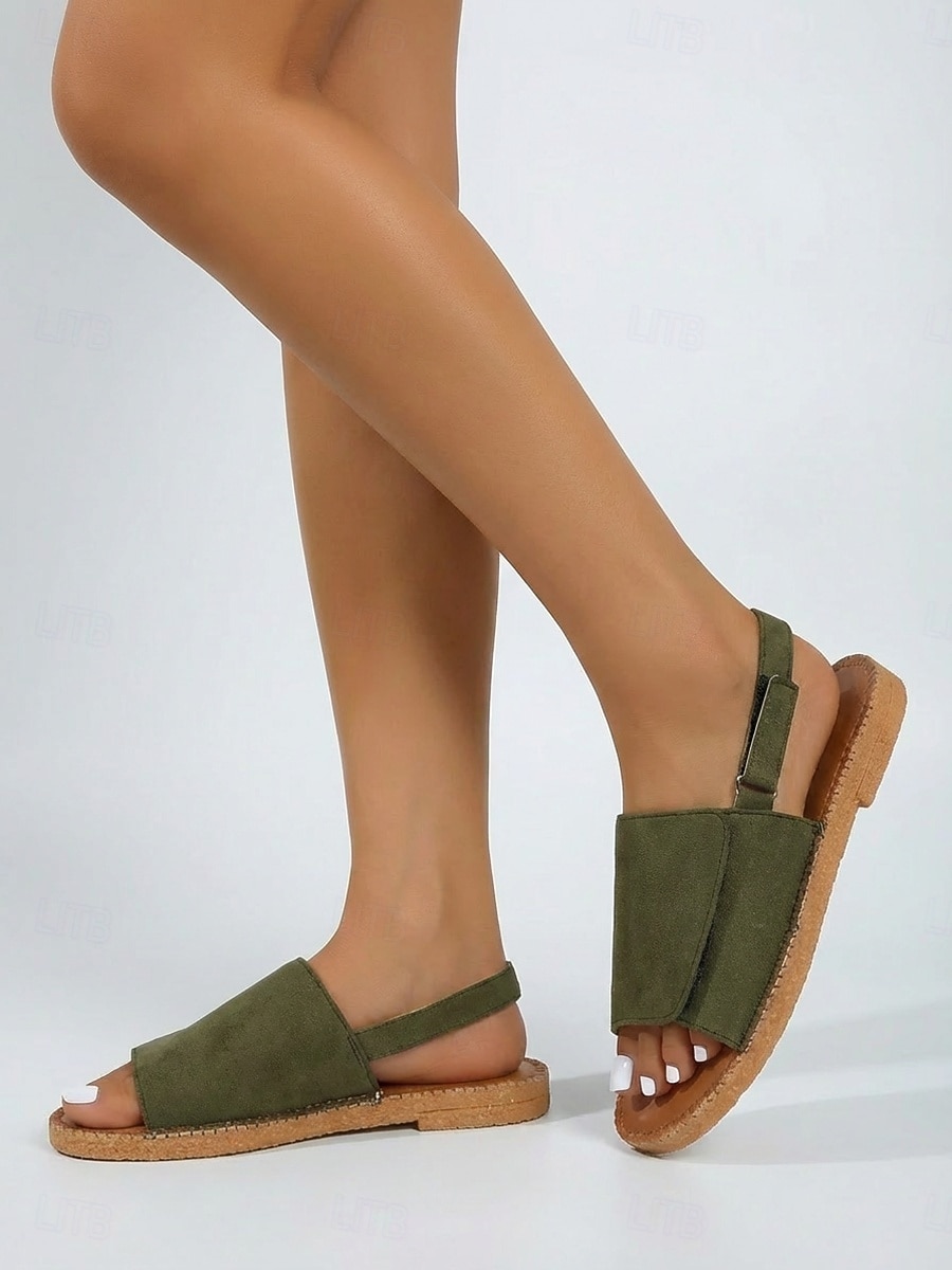 Sandalias planas informales de color verde militar para mujer: cómodas sandalias planas con punta abierta y tira trasera para playa y viajes en verano. &uso diario 2026 - $19.99 –P2