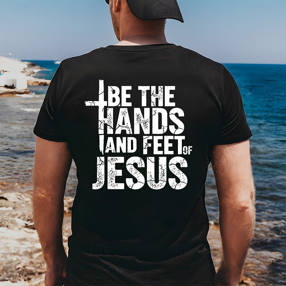 Męska koszulka z krótkim rękawem, z nadrukiem na plecach, z nadrukiem chrześcijańskim, religijnym, z krótkim rękawem, regularny krój, codzienna, do kościoła, rozmiar S, M, L, XL, XXL, XXXL 2026 - $21.99 –P2