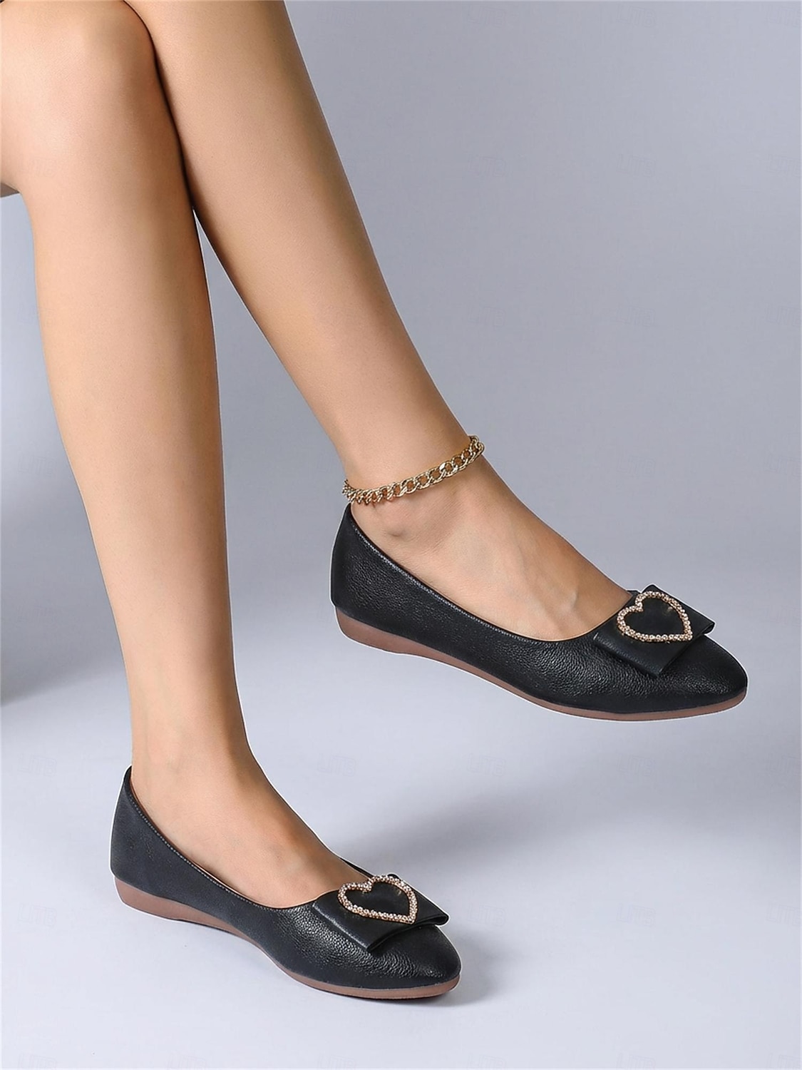 Sapatilhas pretas de bico fino para mulheres com fivela de coração de strass – sapatos confortáveis com laço, ideais para o trabalho, deslocamentos e uso diário. de 2026 por $19.99 –P5