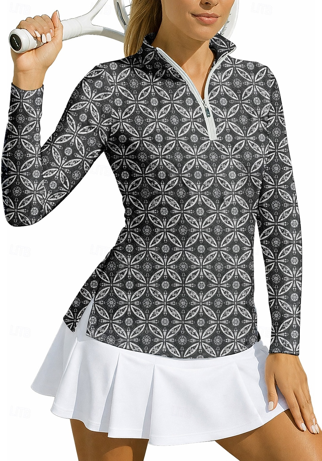 Per donna Geometrico Cerchio Maglietta sportiva Polo da golf Maglia da tennis Maglietta da tennis Manica Lunga Cerniera Floreale UPF50+ Resistente ai Raggi UV Alta elasticità Traspirante Tennis Golf del 2026 a $25.99 –P5