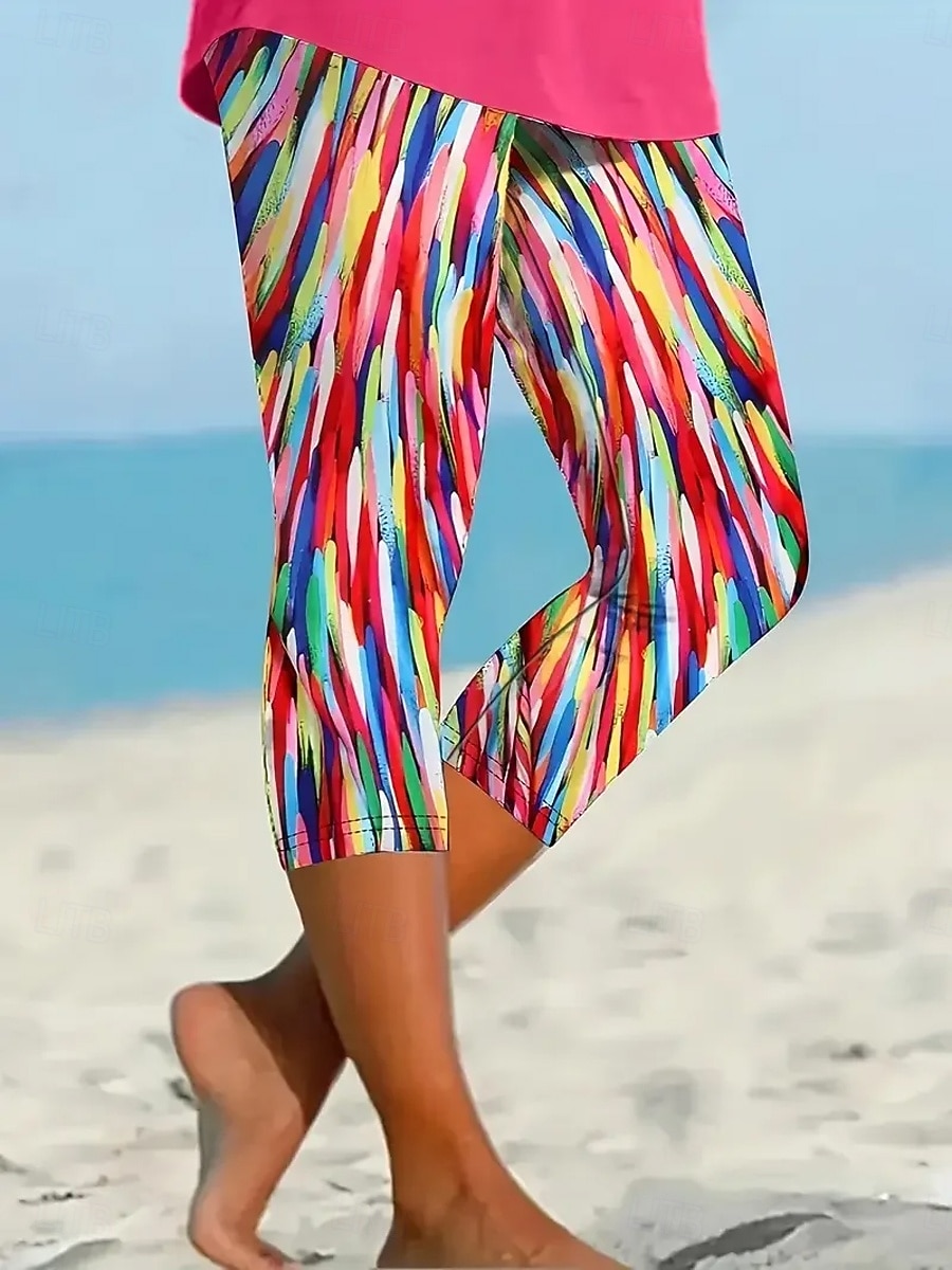 Pentru femei Pantaloni Capri Jambiere Vacanță Hawaiană Stilat Lungimea genunchiului Talie medie Grafic Geometric Imprimeu Confort Strech În aer liber Vacanță Oficial Cămilă Roșu-aprins Vară Primăvar 2026 - $20.99 –P2