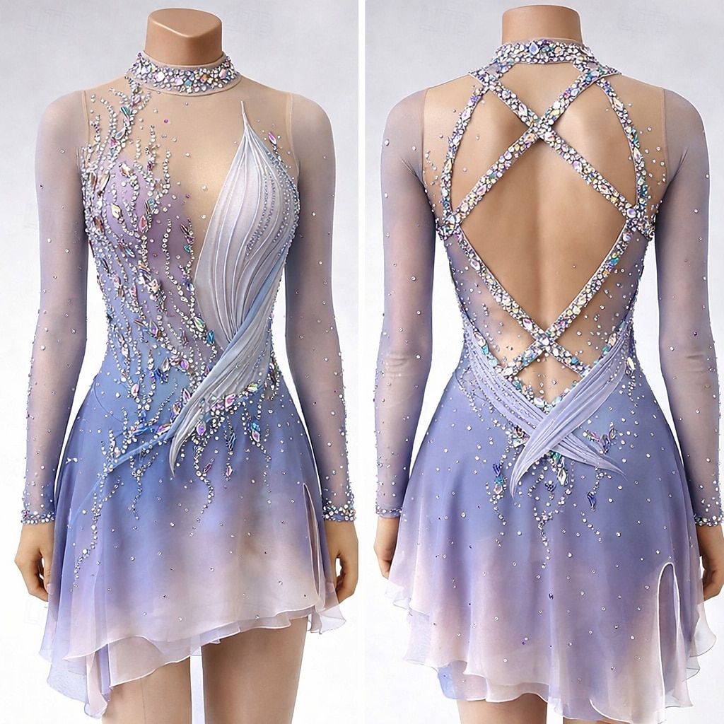 Vestido de patinaje artístico Mujer Patinaje Sobre Hielo Vestidos Azul blanco Retazos Espalda Abierta Elástico Entrenamiento Competición Ropa de Patinaje Clásico Cristal / Strass Manga Corta Manga 2026 - $398.89 –P1