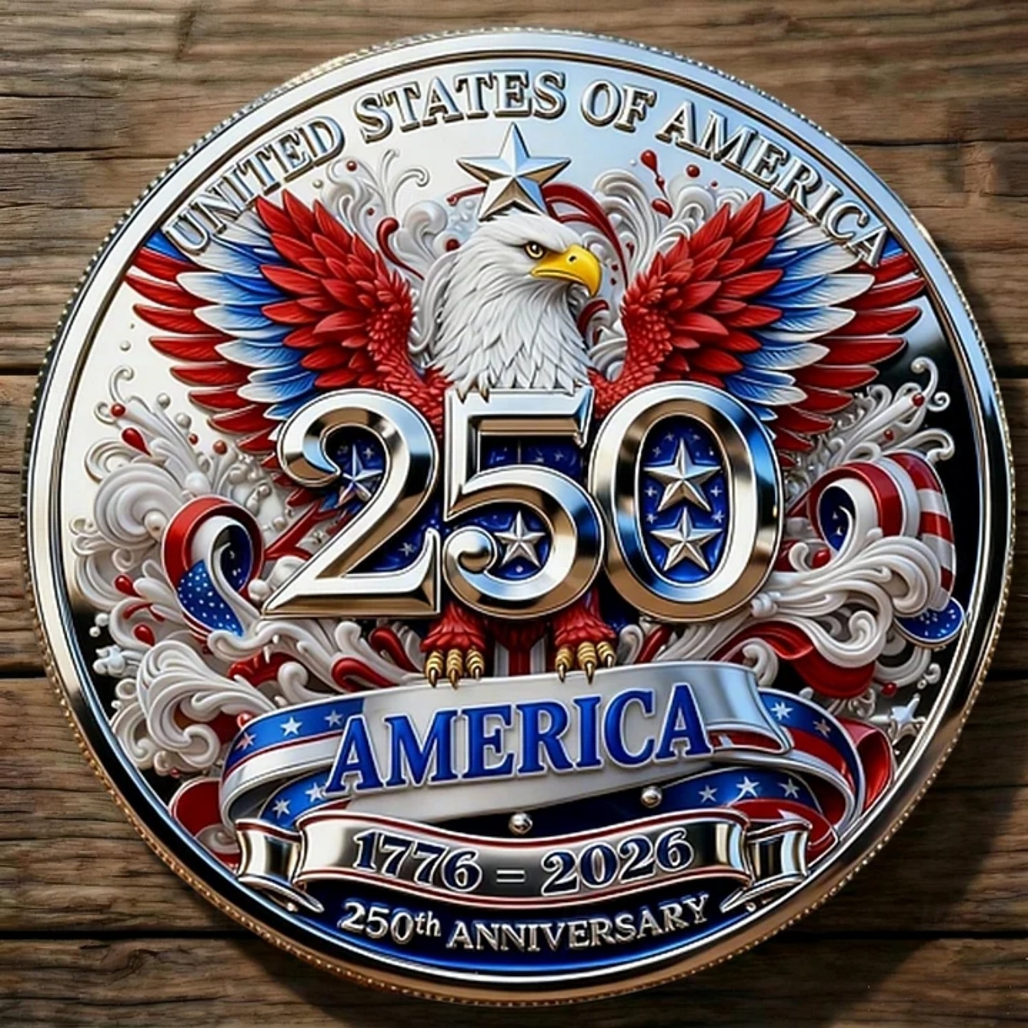 Gedenkmünze zum 250. Jahrestag (1776–2026) – Patriotischer Freiheitsadler Amerikas – Herausforderungsmünze „Vereint stehen wir“ – 250 Jahre Freiheit – Sammlerstück – Geschenk 2026 - $19.99 –P3