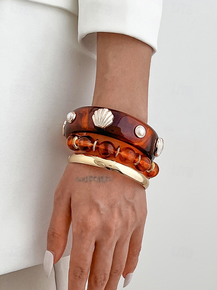 Conjunto de pulsera de aleación acrílica para mujer, brazalete de moda multicolor y joyería apilable con cuentas, accesorios de muñeca estilo bohemio informal para vacaciones, viajes a la playa, uso diario y ocasiones de ocio. 2026 - $11.99 –P4