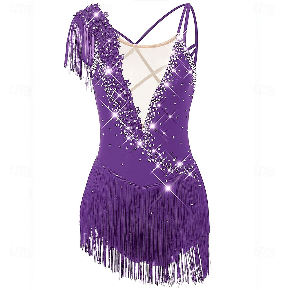 Vestido de patinaje artístico Chica Patinaje Sobre Hielo Vestidos Violeta Negro Blanco Retazos Espalda Abierta Elástico Entrenamiento Competición Ropa de Patinaje Clásico Cristal / Strass Sin Mangas 2026 - $179.99 –P10