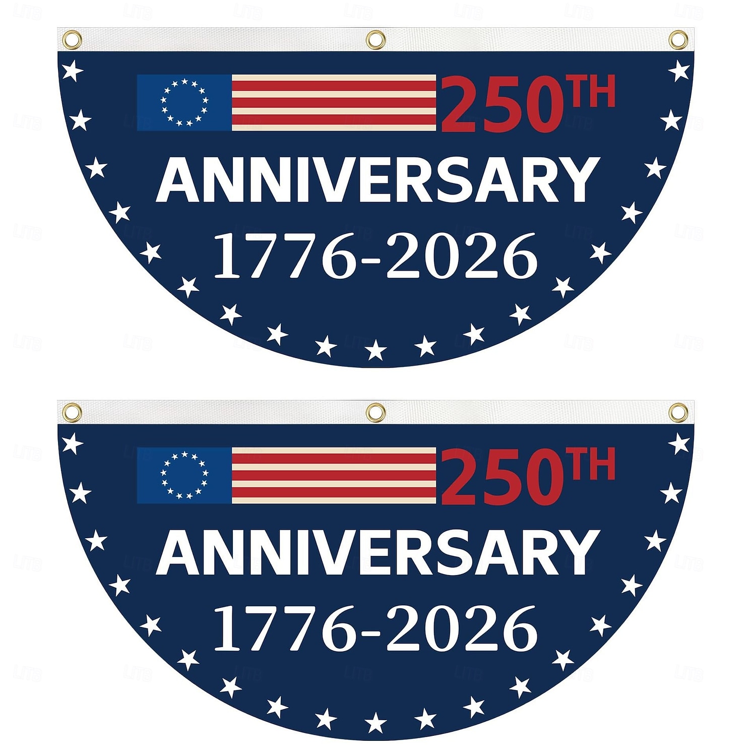 2 stk. amerikansk 250-årsjubileumsflagg, halvrundt til dekorasjoner, 250-årsjubileumsbanner, patriotisk flagg til uavhengighetsdagen og nasjonale feiringer 2026 - $18.99 –P5