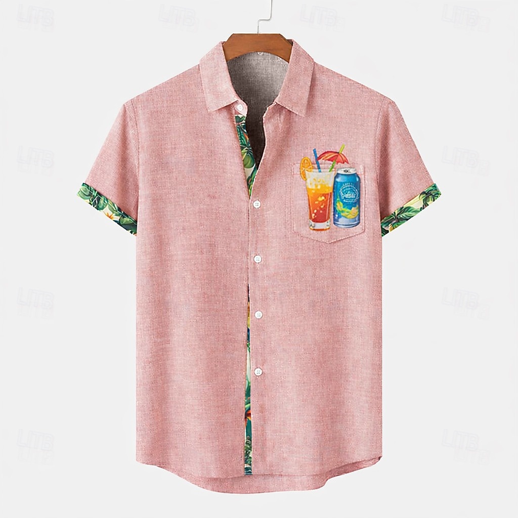 Per uomo Camicia Camicia di lino Camicia Estiva Camicia da Spiaggia Camicia con Bottoni Piante Ferie Abbigliamento quotidiano Blu Rosa Verde Cachi Manica Corta Collo ripiegato Estate Abbigliamento del 2026 a $26.99 –P5