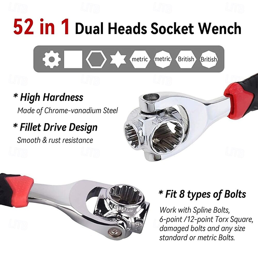 Многофункциональный гаечный ключ с 52 функциями — незаменимый инструмент для ремонта автомобилей и велосипедов. 2026 - $21.99 –P3