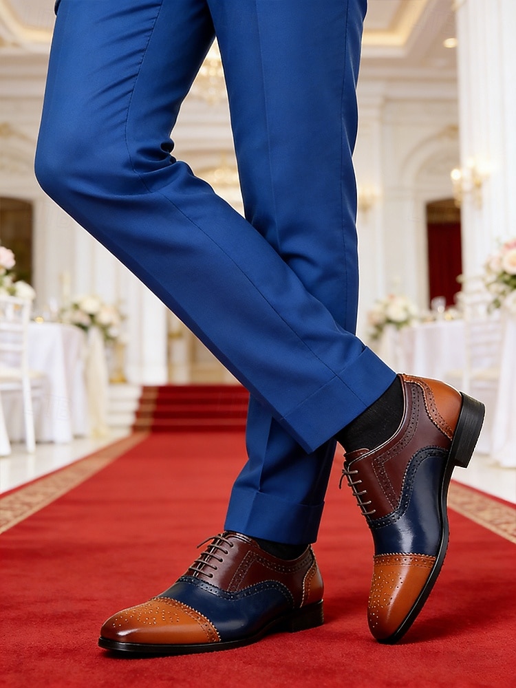 Herenschoenen van imitatieleer voor bruiloften, tweekleurig vetersluitingsdesign, perfect voor de bruidegom en zijn getuigen. 2026 - $54.99 –P1