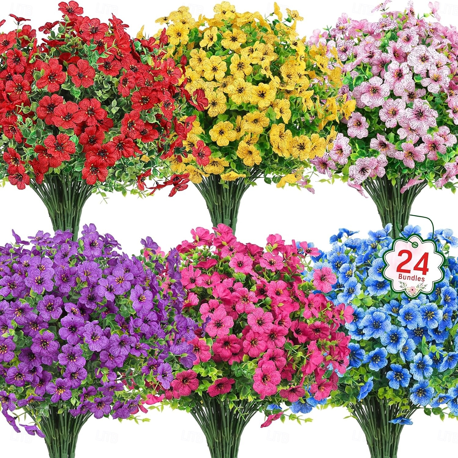 24 Bundles Artificial Flowers for Outdoors Fake Silk Flowers UV Resistant Faux Plastic Plants for Spring Summer Garden Porch Window Box Table Vase Home Indoor Outdoor Decoration, Mixed 2026 - $38.99 –P1