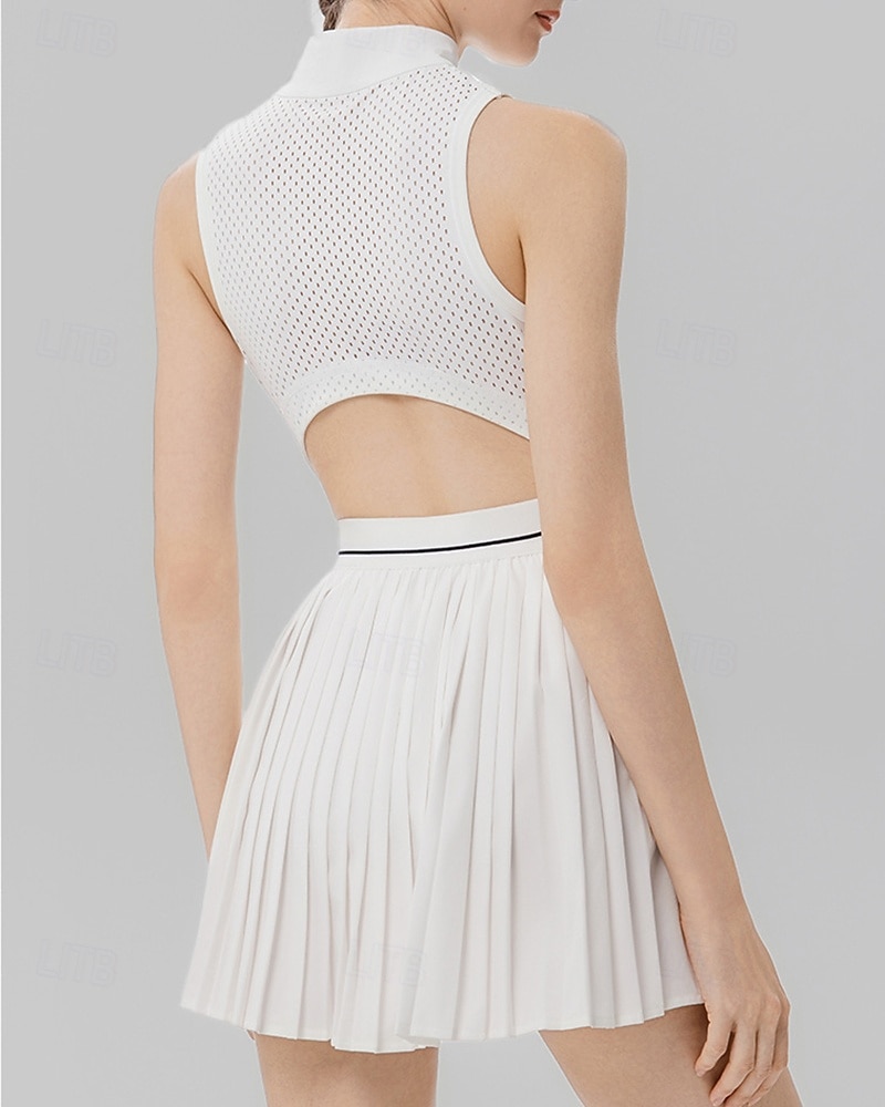 Mulheres Cor Sólida Vestido de tênis com shorts e sutiã embutidos Vestido esportivo Sem Manga Zip Up Bolsos Elástico Respirável Tênis Corrida Ginástica Gola Alta Vestidos Moletom Preto Branco Roupas de 2026 por $55.99 –P3