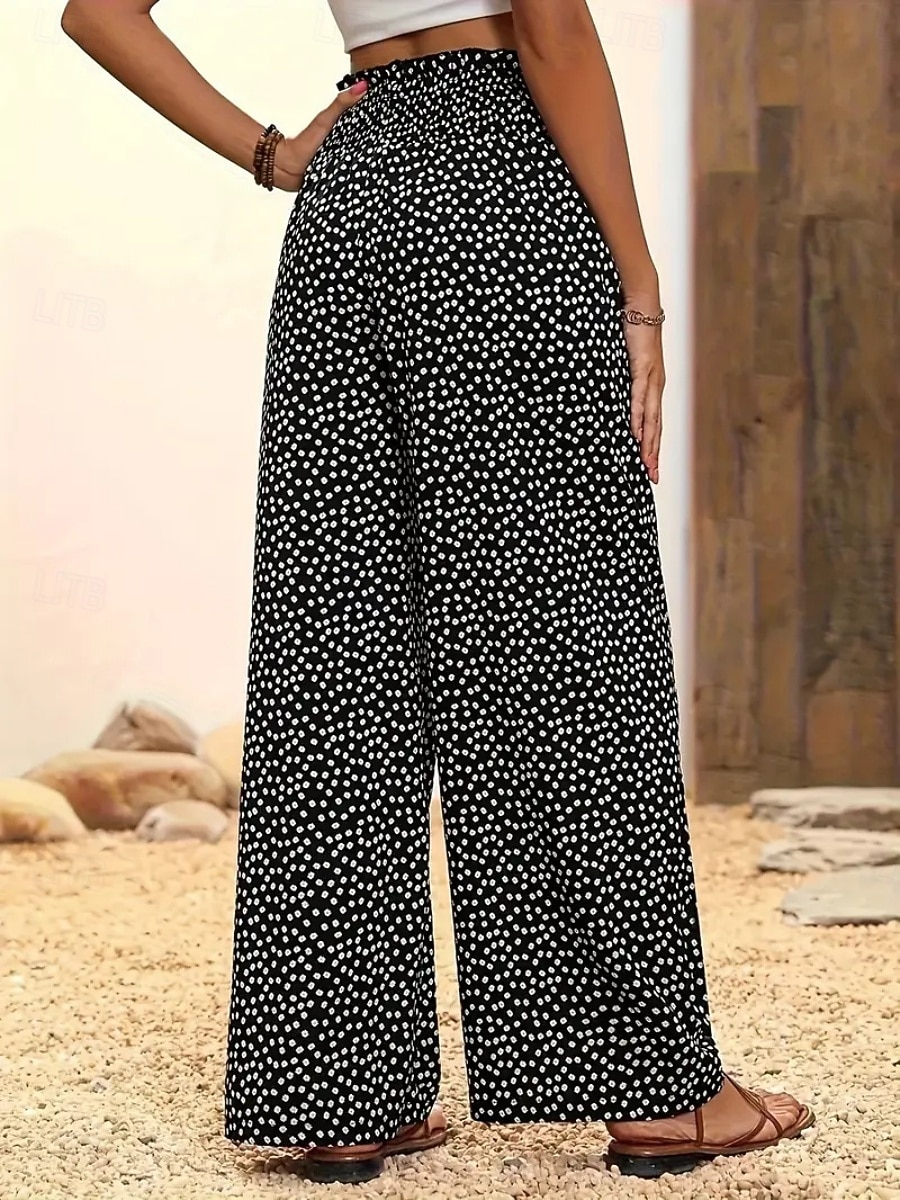 Dam Brett skaft Långbyxor Casual byxor Rak Semester Mode Streetwear Fullängd Hög midja Prickig Ficka Elastisk midja Komfort Bekväm Oelastisk Elastisk Dagligen Semester Gata Svart Rubinrött Blå Grön 2026 - $22.99 –P3