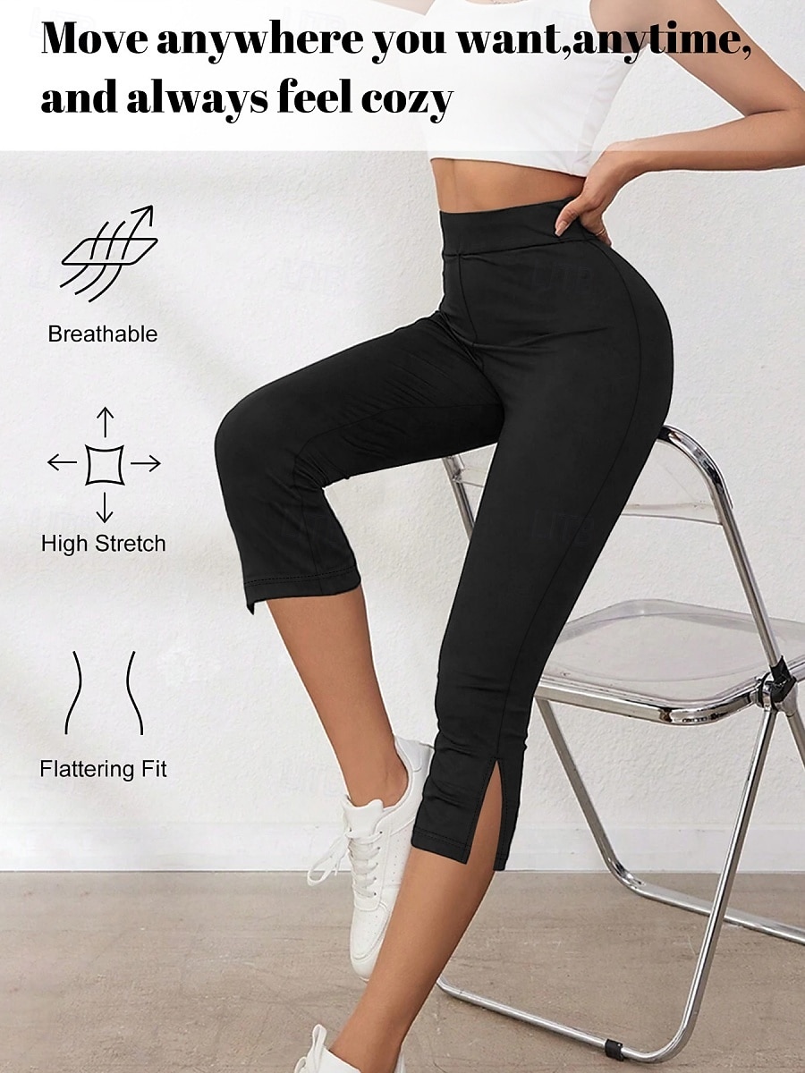 Dam Capribyxor Sommarshorts Damasker Mode Streetwear Grundläggande Vadlängd Hög midja Slät Elastisk midja Mateial som andas Bekväm Elastisk Dagligen Semester Gym Mörkgrå Svart Marinblå Sommar Vår 2026 - $17.99 –P7