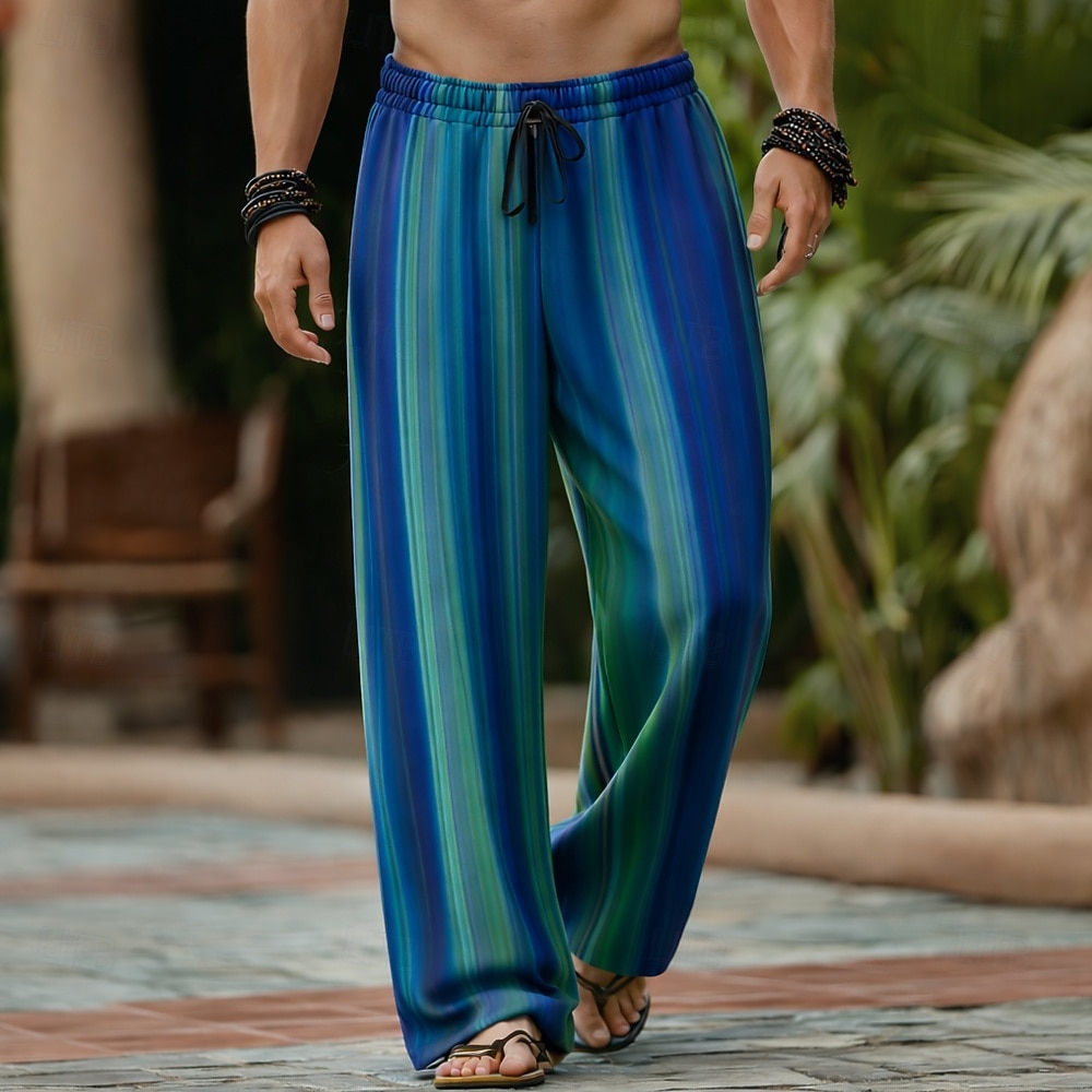 Bărbați Geometric Dungi Culoare gradient Pantaloni Pantaloni casual Pantaloni largi Talie medie Modă Casă În aer liber Vacanță Talie elastică cu șnur Pantaloni din material textil cu buzunare Var 2026 - $27.99 –P1