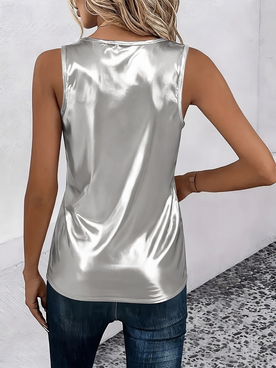 בגדי ריקוד נשים עליונית טנק חולצה חולצה ללא שרוולים אחיד מסוגנן קלסי מודרני ללא שרוולים צווארון V חולצות רגילות יומי חגים ליציאה כסף שחור שמפניה קיץ אביב 2026 - $21.99 –P10