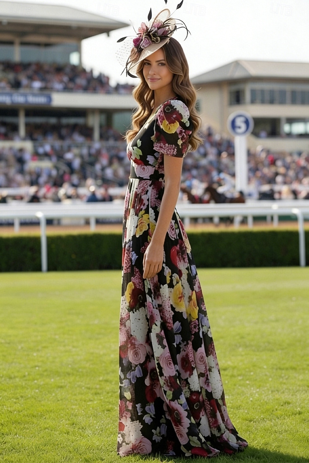 A-Line Floor Length Wedding Guest Dress Formal Dresses Evening Gown Prom Dresses Elegant Short Sleeve V Neck Formal Wedding Guest Chiffon with Floral Print 2026 - $195.99 –P3