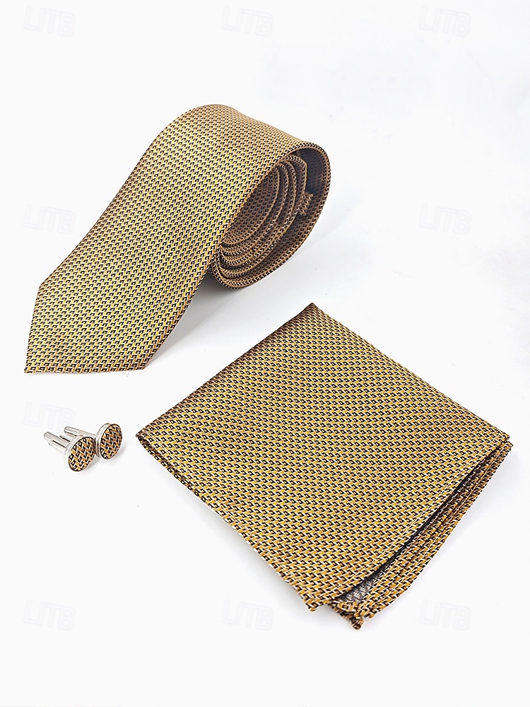2026年 男性用フォーマルネクタイセット、ポケットチーフとカフスボタン付き - 結婚式、ビジネスパーティー、ガライベントに最適な高級ポリエステルチェック柄ネクタイ - スタイリッシュな花婿の付添人用スーツアクセサリー（複数色）  コレクション – $11.99 –P4