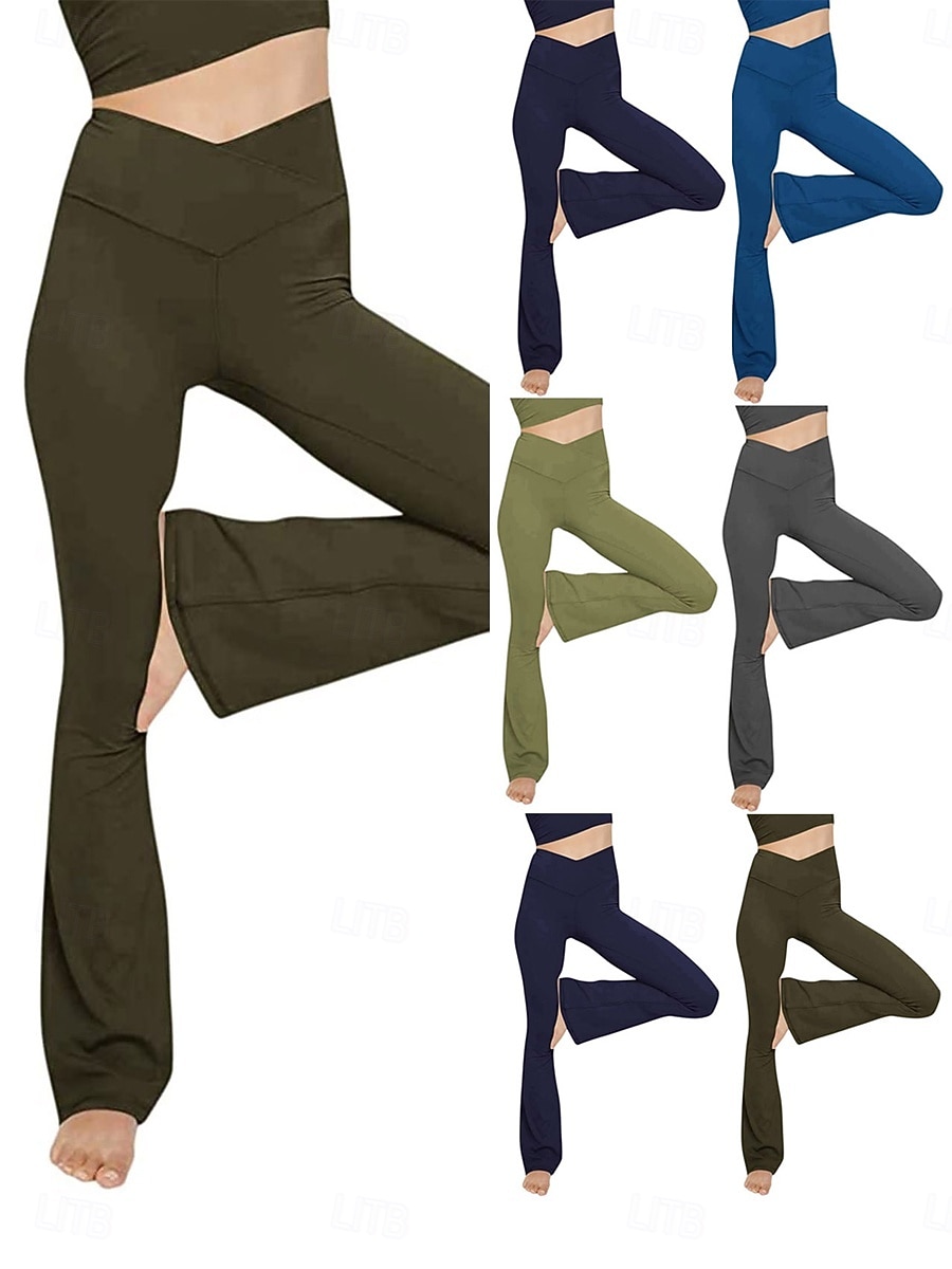 Mulheres Calças leggings flare Moda Roupa de rua Básico Comprimento total Cintura Alta Tecido Cintura elástica Confortável Com Stretch Diário Ginásio Ioga Preto Azul Marinha Azul Verde Primavera de 2026 por $16.99 –P1