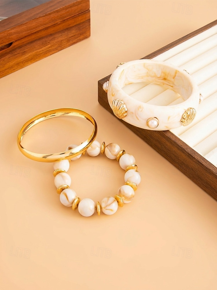 Conjunto de pulsera de aleación acrílica para mujer, brazalete de moda multicolor y joyería apilable con cuentas, accesorios de muñeca estilo bohemio informal para vacaciones, viajes a la playa, uso diario y ocasiones de ocio. 2026 - $11.99 –P7