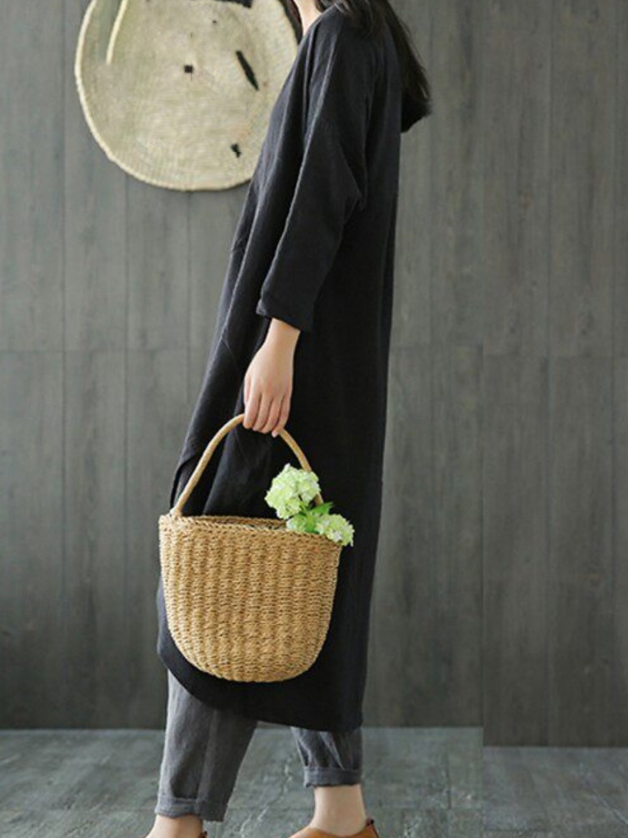Women's Midi Dress Shift Dress Casual Daily Loose Fit Plain 3/4 Length Sleeve Crew Neck Black Green Gray Summer Fall Autumn 2026 - $24.99 –P4
